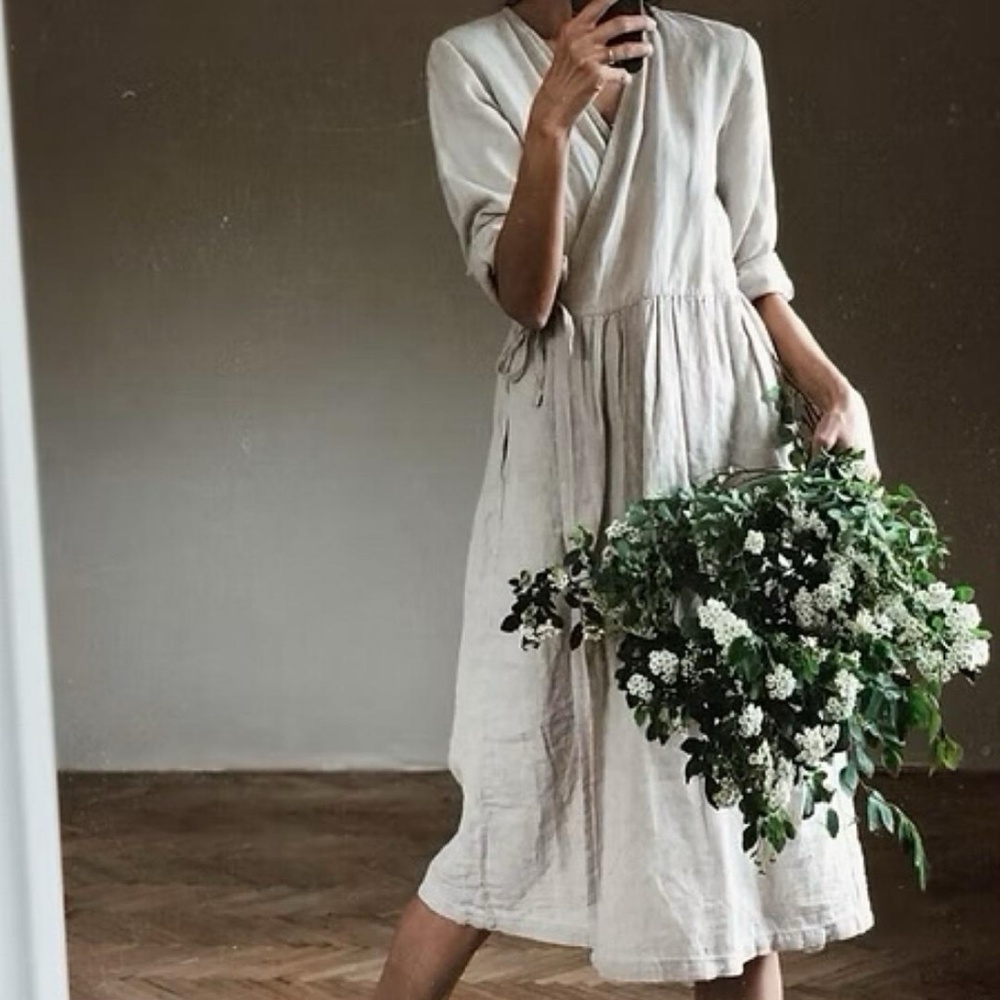 *NWOT* Simply Grey linen wrap dress in white